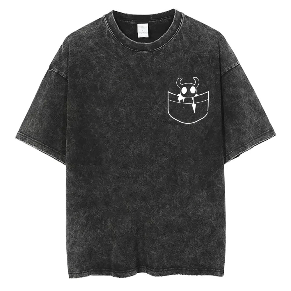 Retro Gaming T Shirt - Washed Vintage Game Hollow Knight Pocket